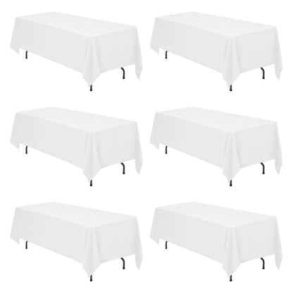 BRILLMAX 6 Pack White Tablecloths 70 x 120 Inch for 6ft & 8ft Rectangle Tables - 150 GSM Polyester Fabric, Universal Fit, Water, Stain & Wrinkle Resistant Cloth Cover for Wedding Reception Banquet
