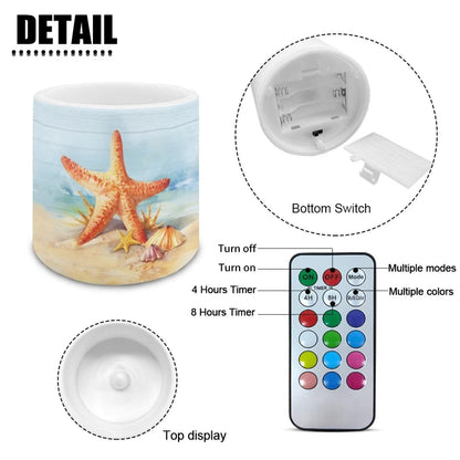 Merkmak Pack of 4 Coastal Starfish Flameless Candles with Remote Battery Operated Candles with Timer Flickering LED Elictric Pillar Tealights for Indoor Outdoor Home Table Decorations