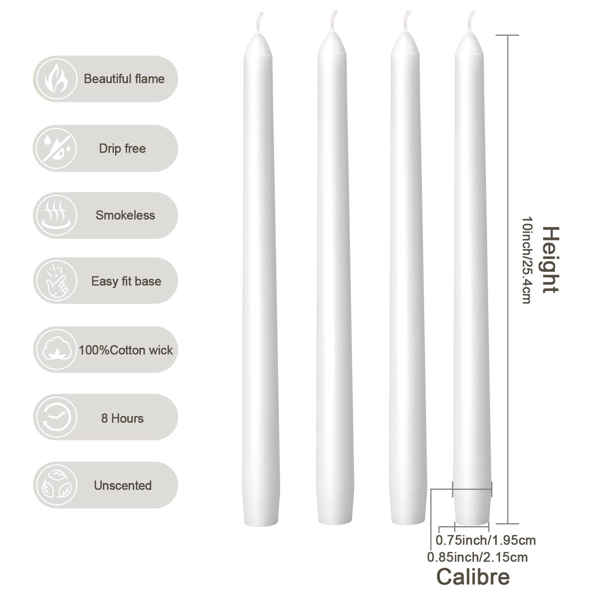 Everymoment White Taper Candles - 48 Pack 10 Inch Candlesticks - Dripless & Smokeless for 8 Hours - Unscented Paraffin Wax - Perfect for Wedding Christmas Halloween Holiday Dinner Table & Home Decor