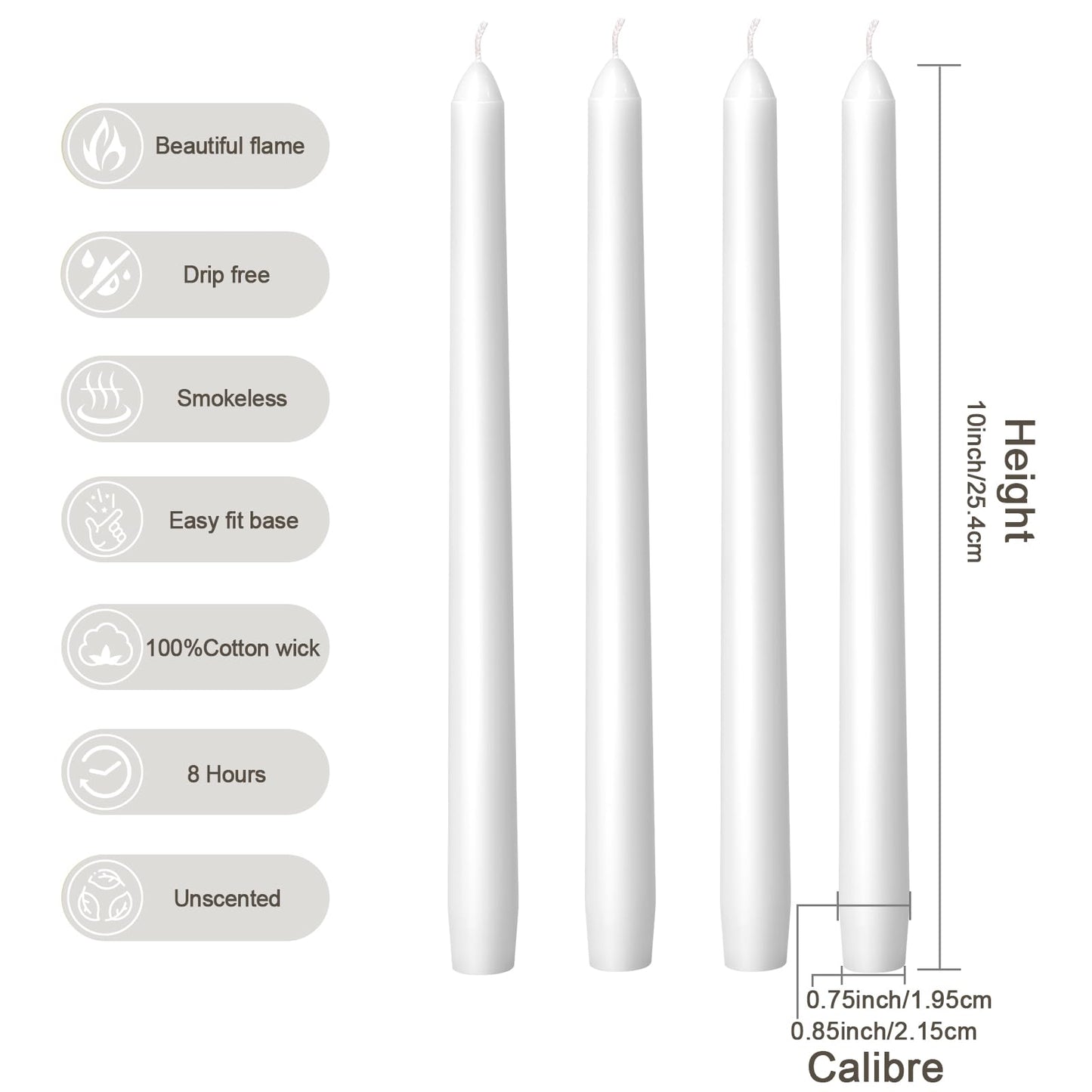 Everymoment White Taper Candles - 12 Pack 10 Inch Candlesticks - Dripless & Smokeless for 8 Hours - Unscented Paraffin Wax - Perfect for Wedding Christmas Halloween Holiday Dinner Table & Home Decor