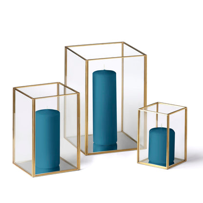 Yummi Set of 36 Slim Pillar Candles & Gold Luxus Lanterns - Sapphire