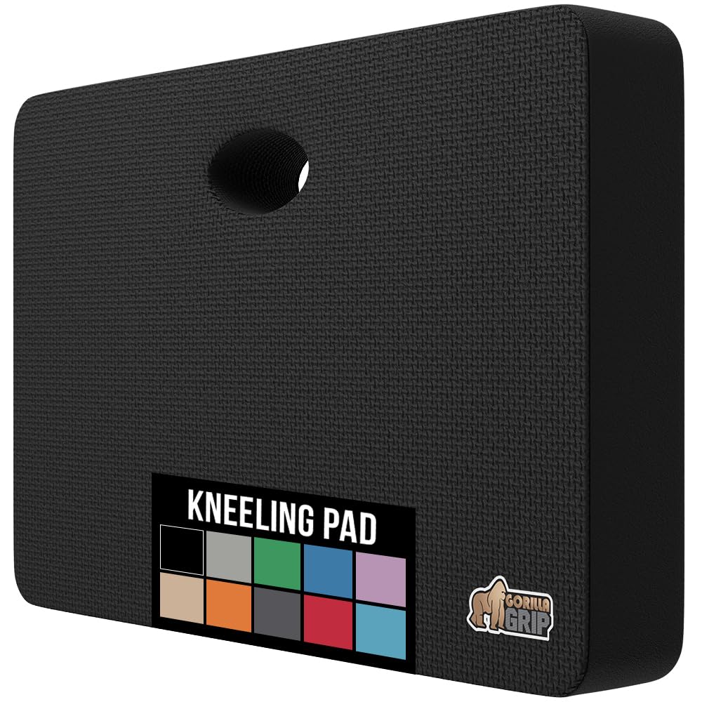 GORILLA GRIP Extra Thick Patent Pending Garden Kneeling Pad, 17.5 x 11 Inch Supportive Soft Foam Knee Cushioning for Gardening, Water Resistant, Bathing Baby Working Supplies, Lightweight, Black