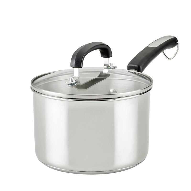 Farberware Brilliance Stainless Steel Saucepan/Saucepot with Glass Lid, 3 Quart, Dishwasher Safe and Induction Ready, Compatible with All Cooktops, Stainless Steel