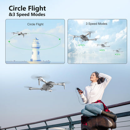 DRONEEYE F10 Foldable Drone with Camera for Adults, Brushless Motor, 1080P HD FPV Live Video, Altitude Hold，Headless Mode,3D Flips, Trajectory Flight, App Control,One Key Start, RC Quadcopter for kids with 2 Batteries