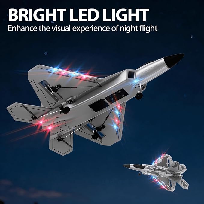 RC Planes 4 Channel F22 Raptor Remote Control Airplane with LED Light 6-Axis Gyro 3 Flight Modes One-Key Aerobatic Wingspan 500mm Fuselage 360mm RTF Suitable for Outdoors and Gifts