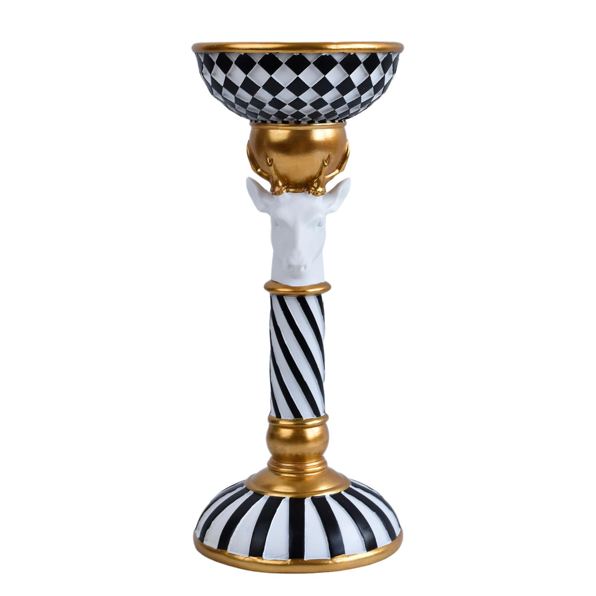Checkered Animal Candle Holders, Resin Black White Checkered Tiger Head Candlestick Holders, Cute Black-and-White Pillar Candle Stand Home Decorations (Deer)
