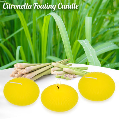 6-Pack 3 Inch Citronella Floating Candles, Large Elegant Waterproof Tealight Candles - Dripless and Long-Lasting for Pools or Water Bowls