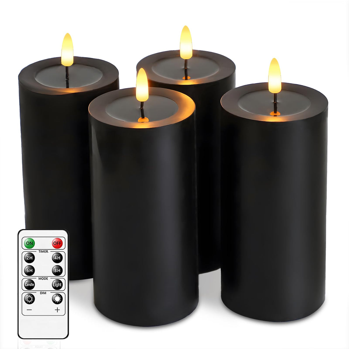 MUMCHASI 4 Packs Flameless Candles, Black Battery Operated Candles, Black Halloween LED Candles, Real Wax Flickering Candlelights with Remote for Home Fall Halloween Christmas Party Candelabra