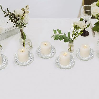CHOCSTAY Glass Pillar Candle Holder, 4" Clear Candle Plates Set of 3, Glass Candle Holders for Wedding, Party, Holiday, Home Decor, Table Centerpiece