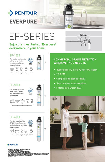 Pentair Everpure EF-1500 Quick-Change Filter Cartridge, EV985850, NSF Certified to Reduce Lead, for Use in Everpure EF-1500 Full Flow Drinking Water System, 1,500 Gallon Capacity, 0.5 Micron