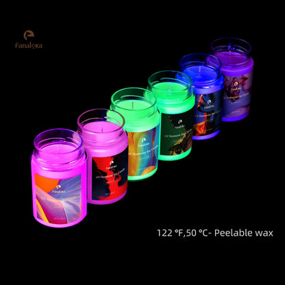 UV Fluorescent Soy Wax Low Temperature Candles, Low Heat Body Safe Candle for Night Party, Unscented, 122 °F, 11 oz, Peelable Wax (Red)