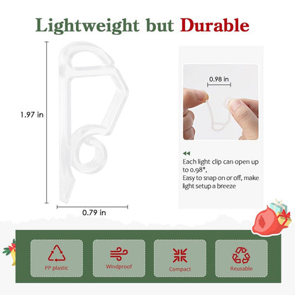 MEILIDY Christmas Light Clips, Weatherproof Plastic Gutter Clips for Hanging Outdoor Holiday Seasonal String Lights, Clear, 100 Pcs