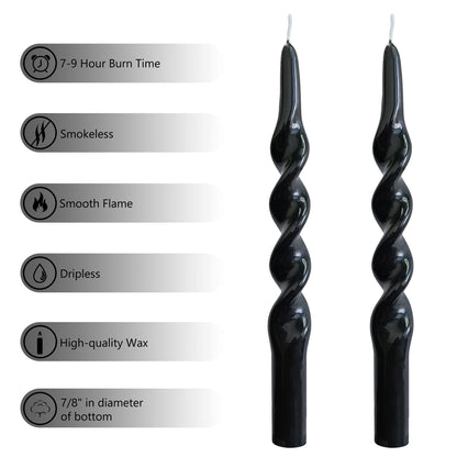 Gedengni Black Candle Sticks Tapered Candles - 2pcs Tall Twist Candlesticks Long Spiral Taper Candle Religion Tapers Candle for Dinner Decor Housewarming Gift Idea 10 Inch,1D-Black