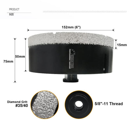 SHDIATOOL Diamond Core Drill Bits 6 Inch for Porcelain Ceramic Tile Marble Brick Vacuum Brazed Hole Saw