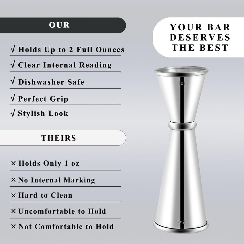 Pafusen Jigger for Bartending with 2 Pourers, Japanese Jiggers with 5 Measurements Inside, Jiggers 2 OZ 1 OZ, Shot Measure Jiggers, Bar jigger Bartender Tool Accessories, (Silver, 1 Jigger+ 2 Pourers)