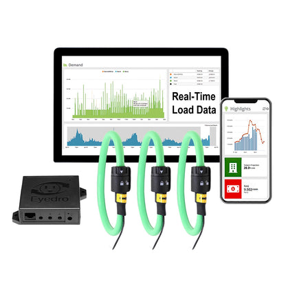Eyedro 3-Phase Commercial & Industrial Energy Meter - Real-Time kWh/W/A/V/PF/$/True Power Data -Solar & Net Metering -WiFi (2.4GHz)/Ethernet - Up to 600V - 3×3000A Flex Sensor (110mm/4 inch Opening)