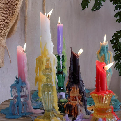Candlestock Hippie Drippy Drip Candles - Pack of 6 Dripping Tapers - Wine Bottle Melting Candles (Multi Pack (White, Ivory, Black, Blue, Orange, Green))