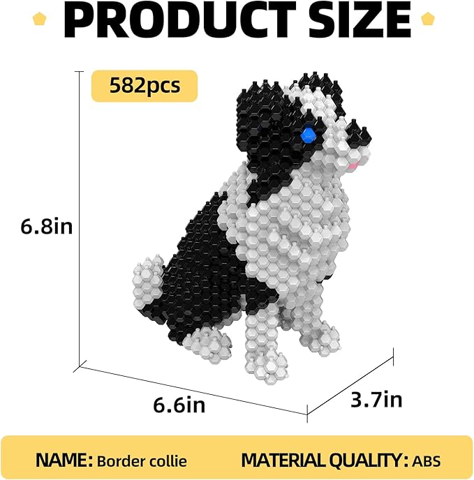 Cute Dog Building Animal Sets Extremely Challenging STEM Building Blocks Decor for Adults Kids Micro 3D Educational Toys for Boys Girls Ages 8 and UpBorder Collie