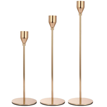 Anndason Set of 6 Pink Gold Candlestick Holders Pink Gold Candle Holder Taper Candle Holders Candle Holders Decorative Candlestick Holder for Home Decor, Wedding, Dinning, Party, Anniversary (Gold)