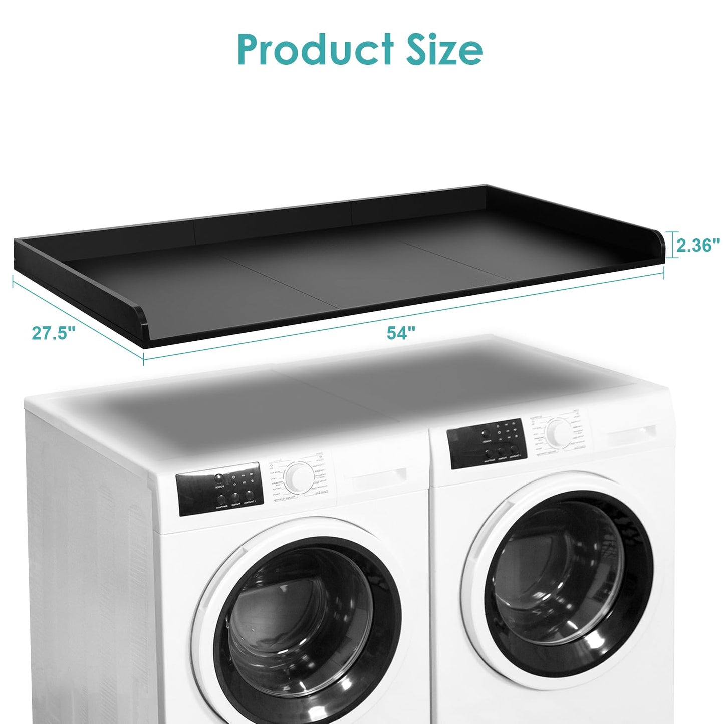 Drifop Washer Dryer Countertop, 27.5" W x 54" L Laundry Countertop with Edge Rails, Laundry Topper for Washer and Dryer with Non-Slip Pads, Black(Wooden