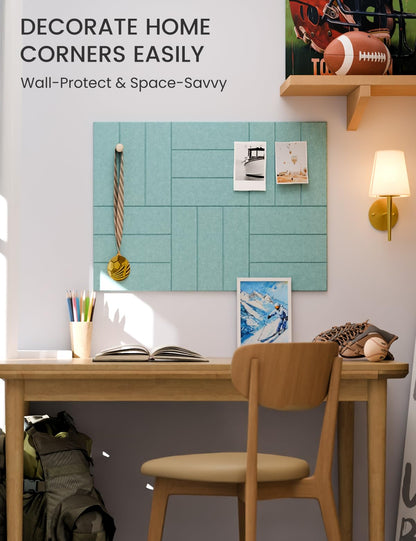 Felt Bulletin Board Tiles -28"x18" with 40 Adhesive Tabs, Cork Board Alternative for Office Decor, Push Pin Board Wall Organizer 6-Pack (Teal Blue)