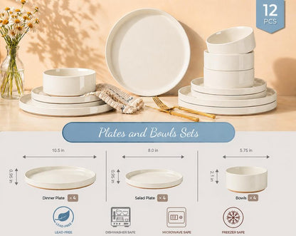 AmorArc Ceramic Dinnerware Set for 4 | Speckled Stoneware Plates and Bowls with unglazed terracotta | Scratch Resistant, Dishwasher & Microwave Safe Modern Dishes Sets- 12-Pcs