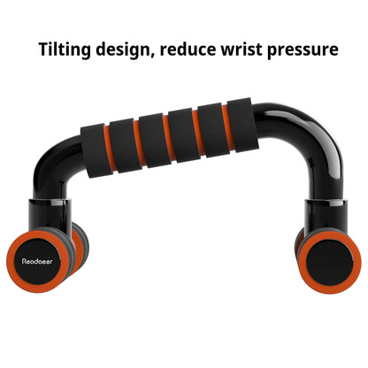 Readaeer Push Up Bars Gym Exercise Equipment Fitness 1 Pair Pushup Handles with Cushioned Foam Grip and Non-Slip Sturdy Structure Push Up Bars for Men & Women (Orange)