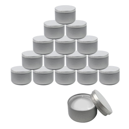 Geesatis 3 oz Empty Candle Tins with Lids (16 Pcs) - Metal Candle Containers Jars for Candle Making, Storage - Airtight, Silver