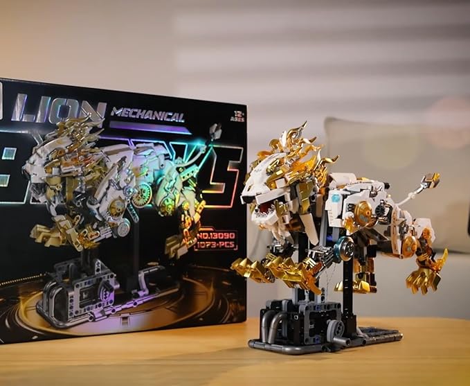 Mechanical Lion Building Set with Light Collectible Set for Adults Compatible with Lego Animal Authentically Detailed Build and Display Model for Home or Office Décor