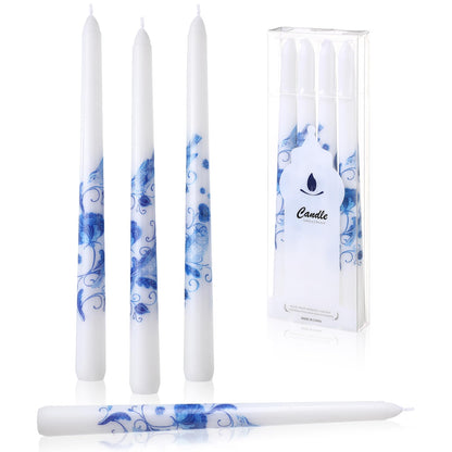 Conelist 4 Pcs Chinoiserie Taper Candles Blue and White Decorative Chinoiserie Porcelain Candlesticks 10 Inch Long Unscented Bridal Wedding Shower Candles for Christmas Party Gift Home Decor
