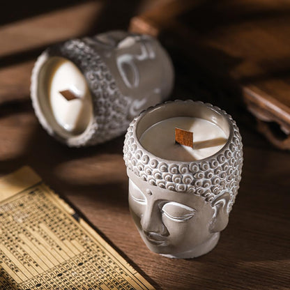 Feng Shui Meditation Buddha Candle 8oz - Wood Wick Soy Wax with Crackling Sound, Smoky Oud Scent for Positive Energy, Yoga Home Decor Spa Gift (49-Hour Burn)