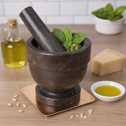 Natural Charcoal Marble Mortar & Pestle – Handcrafted Stone Grinder for Spices, Herbs & Kitchen Essentials (5.9” Diameter)
