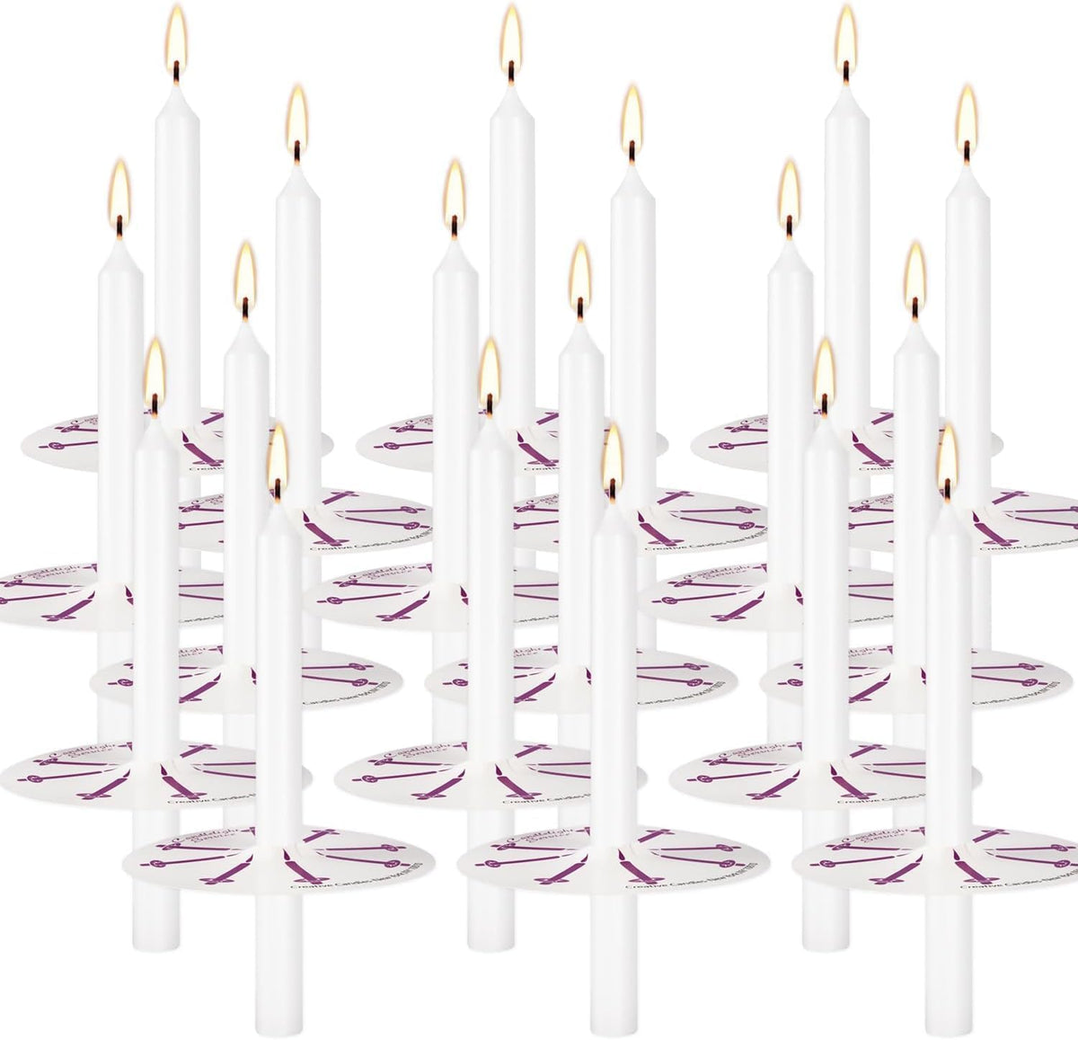 100pcs Church Chime Taper Candle for Altar Meditation Supplies Rituals,Religion,Shabbat,4 Inch Tall Unscented and Smokeless with Drip Protectors (White)