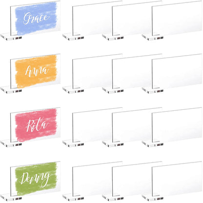 30 Pcs Clear Acrylic Place Cards with Holders, DIY Blank Clear Rectangle Acrylic Name Place Cards, Standing Wedding Guest Names Escort Cards for Wedding Party Dinner Table Setting
