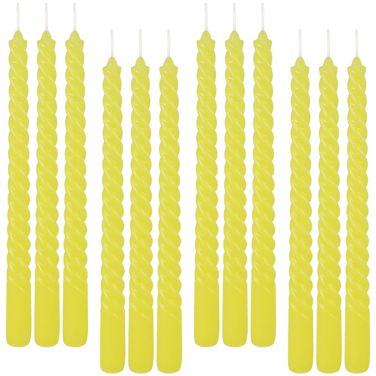 12-Piece Yellow Spiral Wax 10-inch Taper Candles -unscented smokeless, Tear-Free, Long-Lasting Burning Cotton Wick Suitable for Home,Party,Holiday Decorations