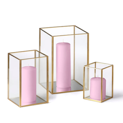 Yummi Set of 36 Slim Pillar Candles & Gold Luxus Lanterns - Blush