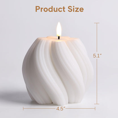 Girimax White Swirl Flameless Candles with Remote, Aesthetic Twirl LED Pillar Candle Housewarming Gift Home Shelf Decor 1 Pack