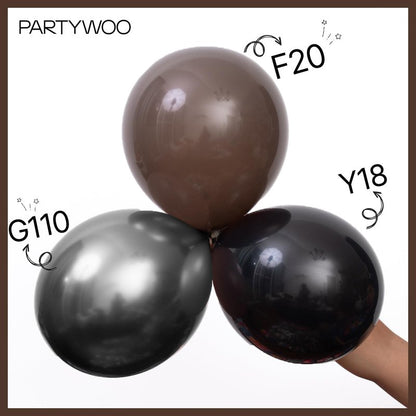 PartyWoo Dark Brown Balloons 50pcs 12 Inch Boho Coffee Neutral Fall Latex Helium Balloons for Bachelorette Baby Shower Anniversary Thanksgiving Birthday Autumn Theme Party Decorations Brown-F20