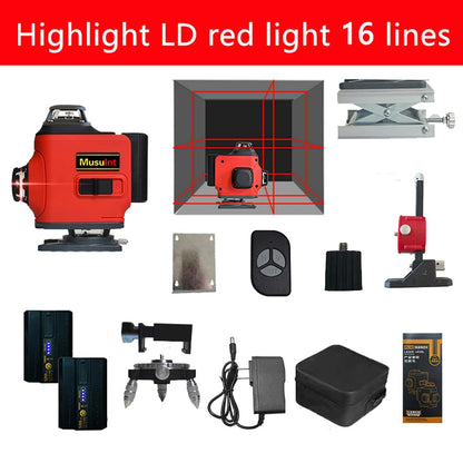 4D 16 lines laser level 4×360° self leveling Precision Cross Line level tool Two 360° Vertical and Horizontal Red beam with hand wave mode control Rotary laser level (4D 16 Red Lines)