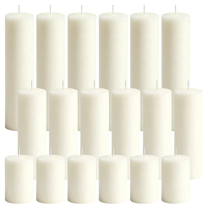CCXTNQS Ivory White Pillar Candles Bulk Set, 2 x 3/6/8 Inch, 18 Pack Dripless Smokeless Unscented Long Burning Candles for Weddings Engagement Spa Home Party Events Ceremony