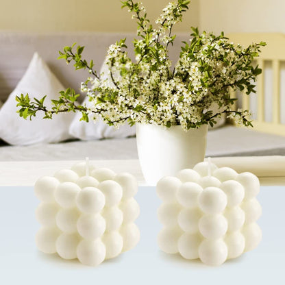 2PCS Bubble Candles, Vanilla Scented Soy Wax Bubble Cube Shaped Decorative Candles, Aesthetic Decor for Bookshelf, Coffee Table & Bathroom Floating Shelf, Decor & Gifting