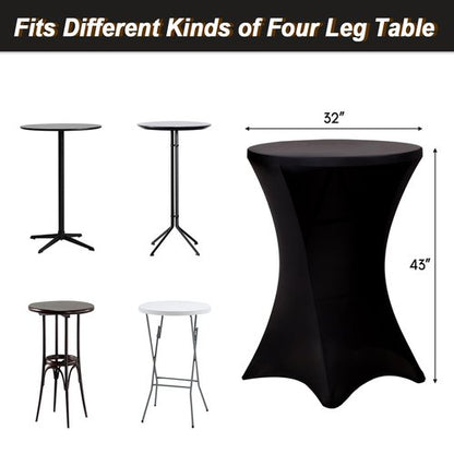 Fixwal 4 Pack Spandex Cocktail Table Covers, 32x43 Inch Black Fitted Stretch Highboy Round Cover Table Cloth for Party, Bar, Pub, Wedding, Banquet
