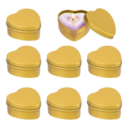 MECCANIXITY Heart Shaped Candle Tins, 2 oz Empty Metal Tin Cans Candles Containers for Candle Making Candies Gifts DIY Crafts, Gold, Pack of 8