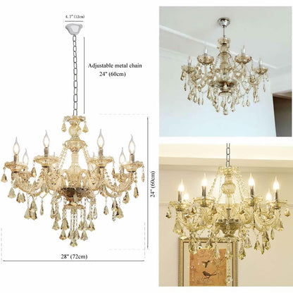 Durahonn Modern Elegant K9 Crystal Chandelier 8 Lights, Cognac Crystal Ceiling Pendant Light Fixture Candle Style E12 Base for Living Room Bedroom Hallway (8 Lights)