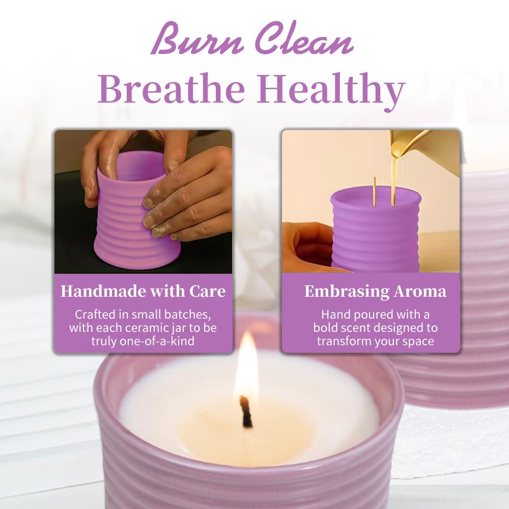 Generic Natural Soy Wax Scented Candle, Purple Ceramic Container Lavender Fragrance, Handmade Luxury Home Decor with Cotton Wick,Purple Ceramic Container, Reusable Jar