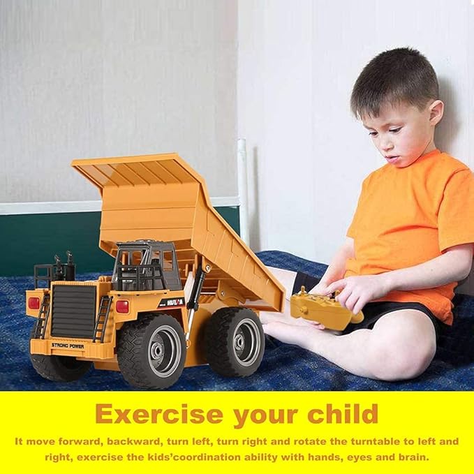 Remote Control Construction Dump Truck Toy 2.4G RC 6 Channel Bulldozer 4 Wheel Driver Mine Construction Alloy Metal Vehicle Truck 1:18 with 2 Rechargeable Batteries for Boys Birthday Gift Age 6+