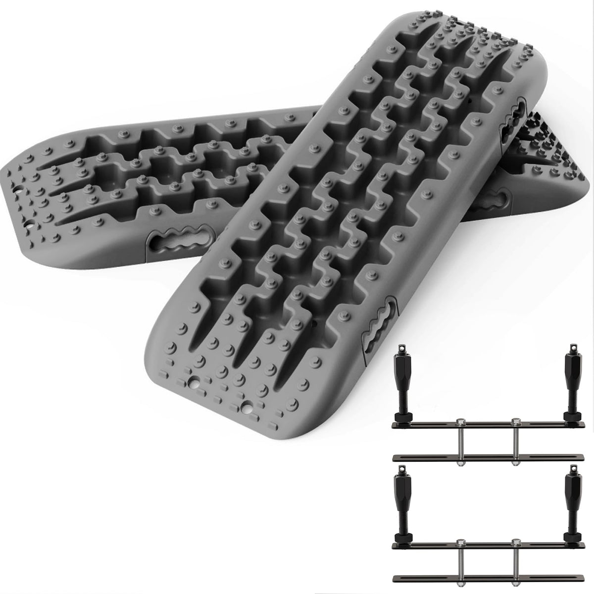 ALL-TOP Recovery Traction Boards, 2PCS & Mounting Kit, Reinforced Off Road Bendable Tire Friction Tracks (3rd Gen, Gray)