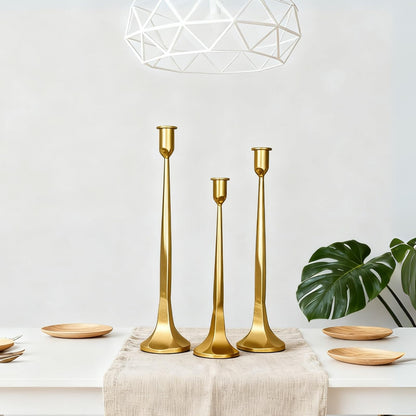Set of 3 Gold Iron Candlestick Holders – Tapered Candle Holders for 3/4" Candles, Tall Candle Stick Set for Dining Table, Wedding, and Home Décor