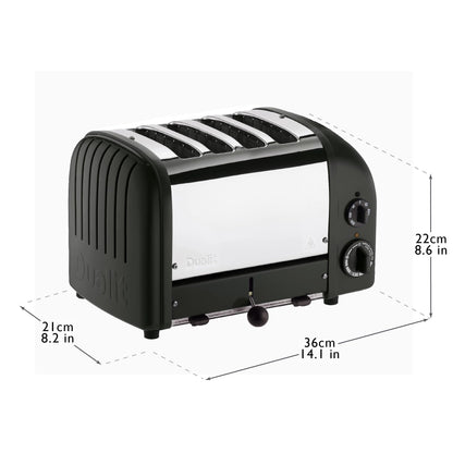 Dualit Classic 4 Slice NewGen Toaster - Stainless Steel - Hand Built in the UK - Replaceable ProHeat elements - Defrost Bread - Mechanical Timer - Matt Black Classic Toaster
