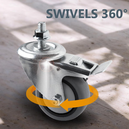 POWERTEC 17201-Case4 3" Heavy Duty Threaded Stem Swivel Caster Wheels with 600 lbs Total Loads, Dual Locking Industrial Castor Wheels for Workbench, Dolly, Cart & Furniture, (Pack of 16)